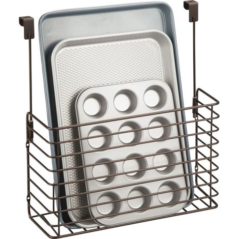 Panier de rangement suspendu au-dessus du placard – Organiseur en métal pour ustensiles de cuisson et support de planche à découper – solution de rangement de cuisine – Bronze (1/5)