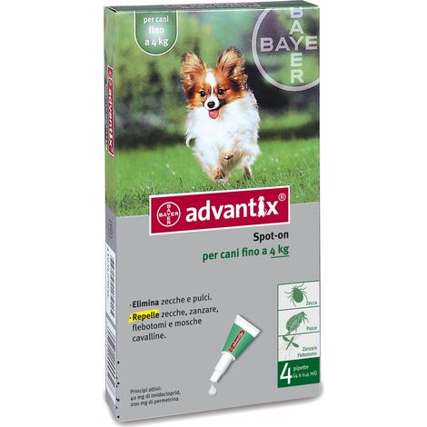 Advantix per cani fino a 4 kg Spot-On repellente contro pulci zecche zanzare BAYER - 6 Pipette