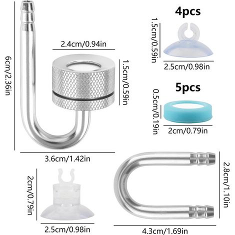 Diffuseur de CO2 en alliage d'aluminium pour aquarium avec ventouse et disques en céramique de rechange pour plantes aquatiques