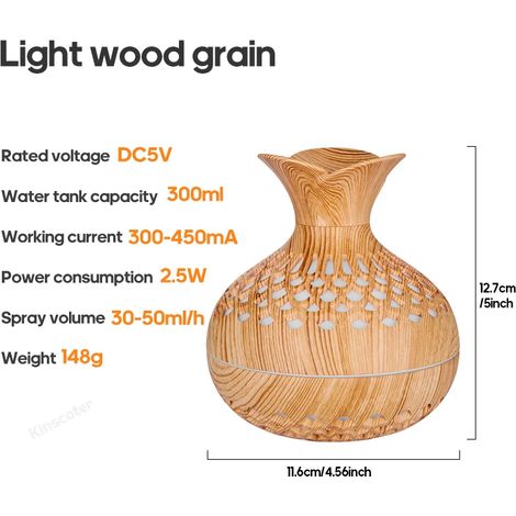 Humidificateur (aspect bois clair) 300 ml, atomiseur d'aromathérapie USB (1/2)