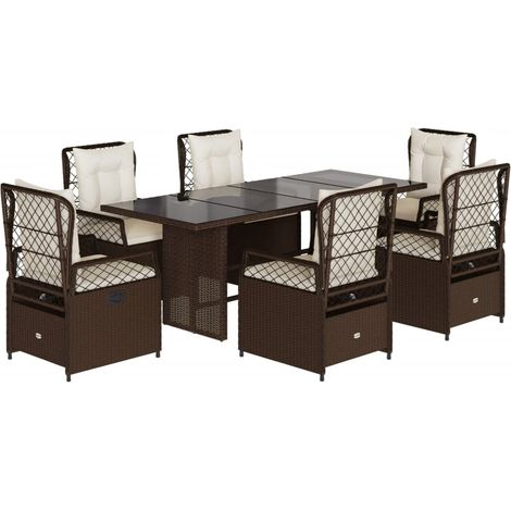 vidaXL Set da Pranzo da Giardino 7pz con Cuscini in Polyrattan Marrone (1/5)