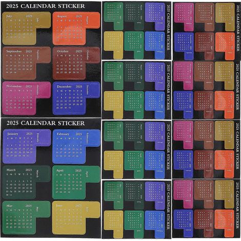 12 feuilles d'autocollants de calendrier adhésifs, onglets et étiquettes pour index de calendrier-13.50X11.50X0.05CM-Multi