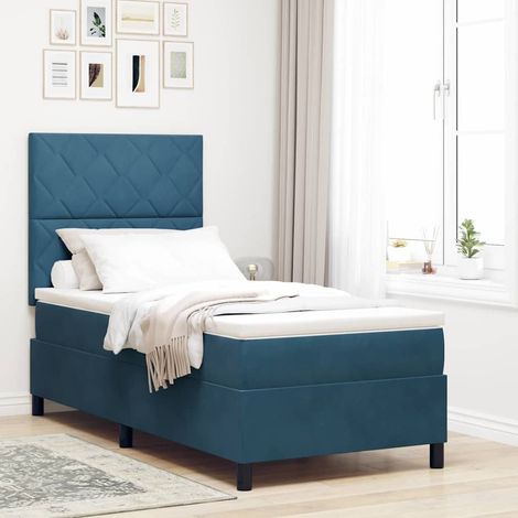LED Boxspringbett mit Matratze Dunkelblau 90 x 190 cm Samt