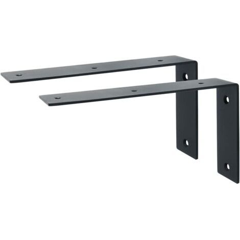 Support d'Étagère d’Élargissement Support d'Angle Brace de Tablette Réglable Murale à Suspendre en Verre/Bois avec Vis, Finition Noire Mate en Acier Inoxydable, 2 Pcs - 22.5cm (1/5)