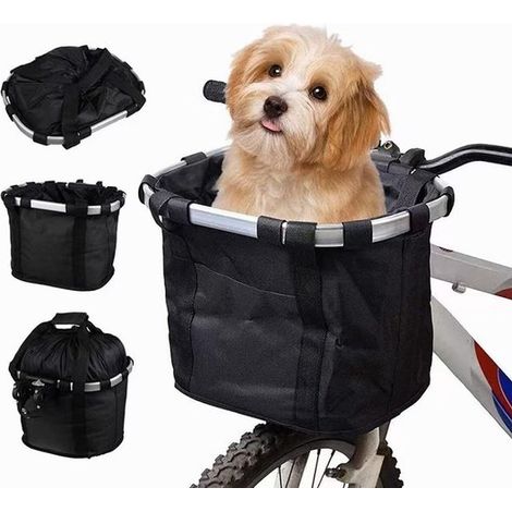 Trasportino per cani da bicicletta anteriore - Cestino pieghevole e rimovibile per manubrio - 34 x 26 x 25 cm - Adatto a cani di piccola taglia fino a 10 kg - Nero (1/5)