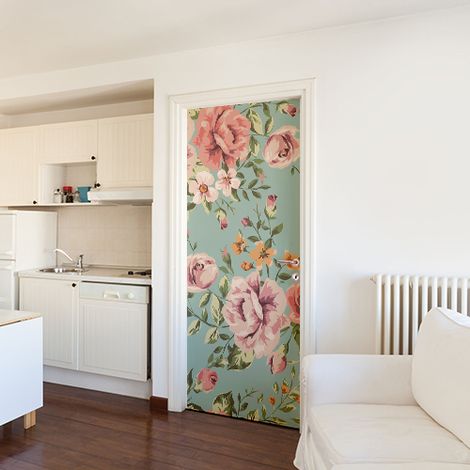 Sticker Autocollant Fleurs Roses 204 cm x 83 cm - Déco Intérieure pour Portes, Mur, Fenêtre, Meuble, etc. (1/4)