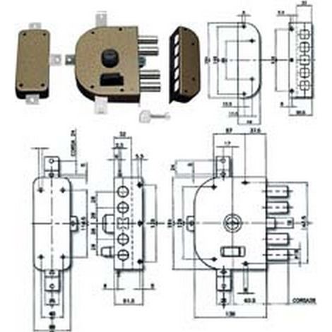1PZ SERRATURA QUINTUPLICE DA APPLICARE CON SCROCCO A POMPA 3350 - mm.60 DX (3350C-02)