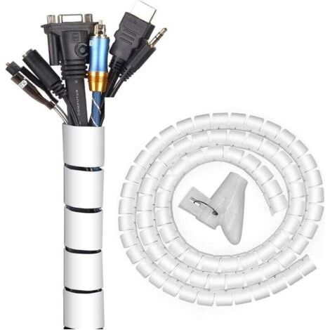 Système de Gestion des Câbles, 22mm3M de Spirale Cache Cable Serre Câbles, Bricolage Protecteur de Câble Flexible pour Le Bureau à Domicile PC TV Organisateur de Fil(∅0.87")