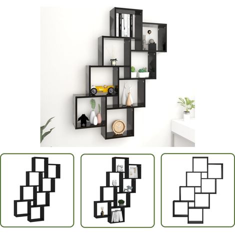 The Living Store Étagère murale cube Noir 90x15x119 cm Bois d’ingénierie - Étagère Murale - Étagère Cube - Meuble Mural - Rangement Mural - Décoration Murale (1/5)