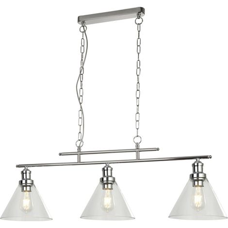 Suspension 3 flammes Pyramid chrome, abat-jour en verre clair chrome / clair transparent (1/4)