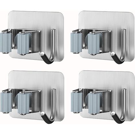 AGE Porte-balai Mural,en Acier Inoxydable,Adhésif Mop Support Avec Crochets,Placard à Balais Multifonction Pour Cuisine,Jardin,Salle de Bain,Garage,Balcon,Bureau(4 pièces) (1/5)