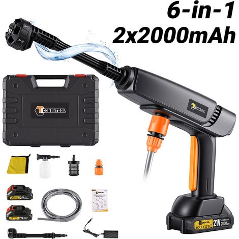 Nettoyeur Haute Pression sans Fi Max 70 Bar, débit 5L/min, Buse Multi-Fonctions 6-en-1, Nettoyeur haute pression portable Idéal pour Nettoyer la Voiture et le sol - avec Deux batteries au lithium de 2 (1/5)
