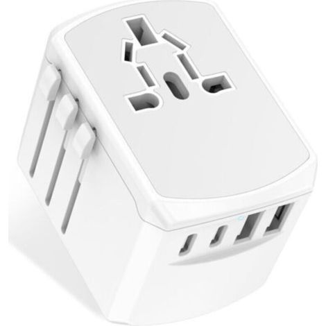 Adaptateur de voyage universel multiprise mondiale - Chargeur de voyage international avec 2 ports USB C et 2 ports USB, adaptateur de voyage tout-en-un Royaume-Uni vers UE, États-Unis, Royaume-Uni, A
