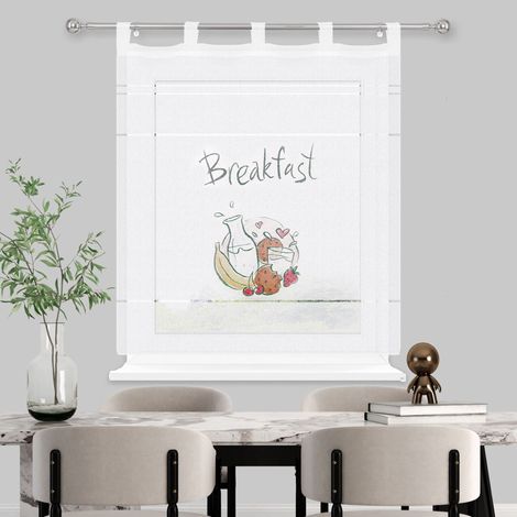 Rideau de cuisine translucide 100 x 140 cm - Voilage transparent imprimé pour fenêtre, cadre de porte - 1 unité (1/5)