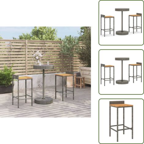 Tavolo da bar - vidaXL Set Bar Giardino 3pz Grigio Polyrattan e Legno Massello Acacia - Mobili da giardino