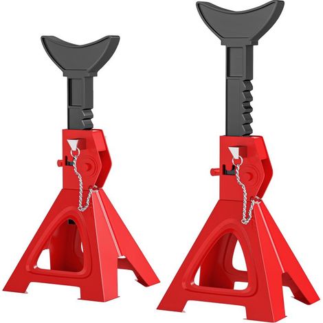 Chandelles de levage d'une capacité de 3 tonnes, lot de 2, avec goupille de verrouillage, réglables en hauteur sur 10 positions (de 290 mm à 410 mm), pour atelier et garage, rouges.