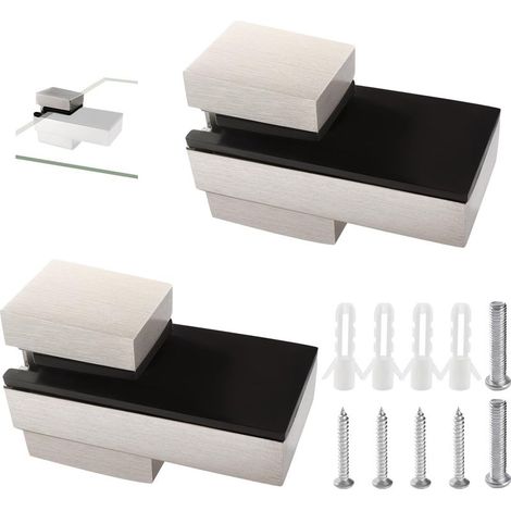 Adjustable glass shelf brackets (3-16 mm), adjustable zinc alloy glass clamps, wall-mounted, for wood/glass shelves, brushed silver (1/5)