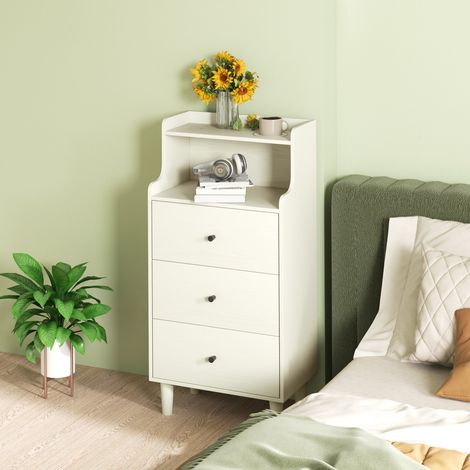 Kommode mit 3 Schubladen und 2 offenen Fächern, modernes und kippsicheres Design für Schlaf- oder Wohnzimmer, 47 x 29 x 95 cm, weiß mit Holzmaserung