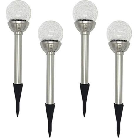 Jardin Lampe Solaire Extérieur, Pack de 4 Lampes à Piquet Solaire à Globe LED RGB 8, Lampe à Boule de Verre Craquelée à Couleur Changeante, Temps de Travail de 6 à 10 Heures-