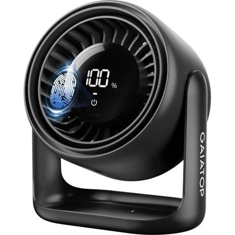 Gaiatop Tischventilator, LED-Touch-Display, 5 Geschwindigkeitsstufen, starker Luftstrom, extrem leise, wiederaufladbar, 4000 mAh Akku, batteriebetrieben, für Schlafzimmer, Schwarz (1/5)
