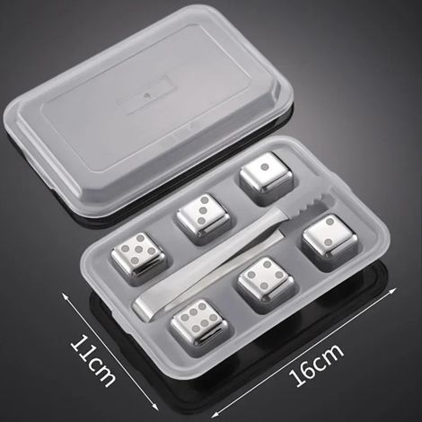 (Dés 6 pièces Clip argenté) Pierres à whisky réutilisables, glaçons en acier inoxydable, refroidisseur à vin à congélation rapide, granules métalliques de qualité alimentaire, accessoires de bar pour (1/5)