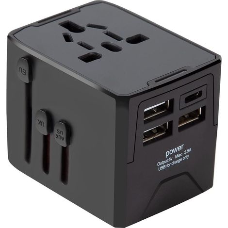 AGE Adaptateur de prise de voyage universel avec 4 prises universelles USB pour prises d'adaptateur GSM (1/4)
