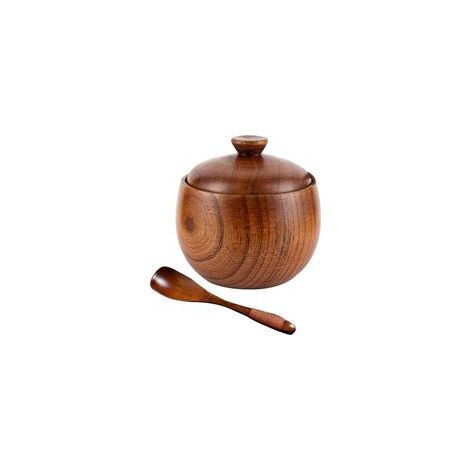 Salzdose aus Holz mit Deckel und Löffel, runder Salzbehälter mit abgerundeten Ecken, geeignet zur Aufbewahrung von Salz, Zucker, Tee, Kaffee, Gewürzen und Kochgewürzen (mit Cui-Crezuo) (1/5)