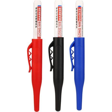 3 Pièces Marqueur à Pointe Longue 30mm Encre Rechargeable Étanche pour Marquage Profond avec Clip Stylo Rouge Bleu Noir (1/5)