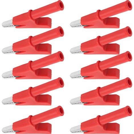 10 Pièces Pinces de Test Crocodile Rouge 10A avec Douilles 4mm - Kit Accessoires Électroniques (1/5)