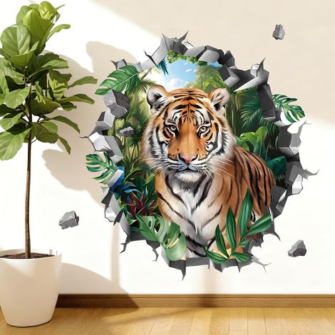 Stickers Muraux Safari Tigre 3D Autocollants Muraux Animaux Savane (1/5)