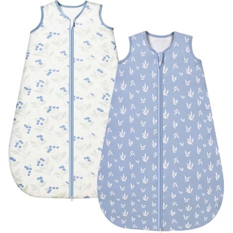 Gigoteuse pour bébé 1.0 Tog, lot de 2, en rayonne ultra douce fabriquée à partir de bambou, sac de couchage en fibre de bambou biologique pour bébé, idéal pour toutes les saisons(Bleu,M) (1/5)