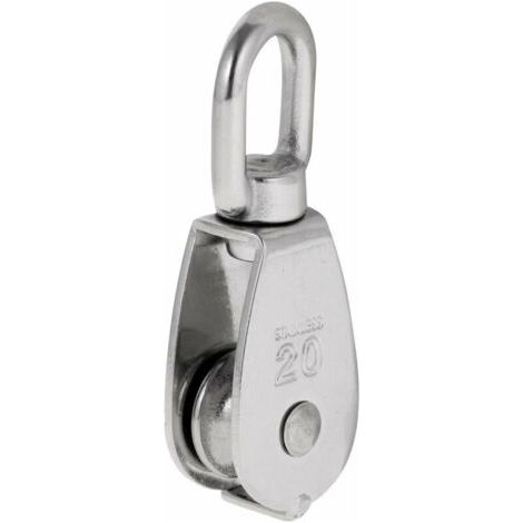 Robuste Seilrolle, einfach mit Drehwirbel aus Edelstahl, Rollenblock, max. Belastung 35-75 kg - M20 (1/4)