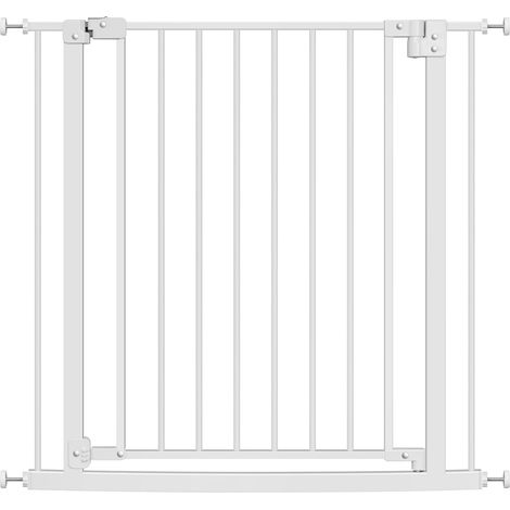 WOLTU Puerta de metal para niños . Escaleras y puertas. aberturas de 75-87 cm. Puerta de perro en ambas direcciones. Bloqueo doble Instalación con/sin perforación. Blanco