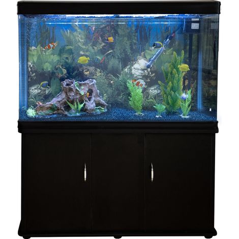 MonsterShop - Acquario 300 Litri con Armadietto Nero e Kit con Piante e Ghiaia Blu 143cm x 120cm x 39cm