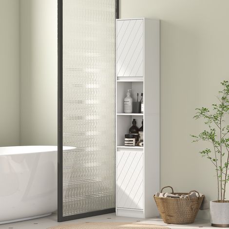 Badezimmerschrank, Aufbewahrungseinheit mit 2 Türen und 2 offenen Fächern, 30 x 24 x 170 cm, weiß