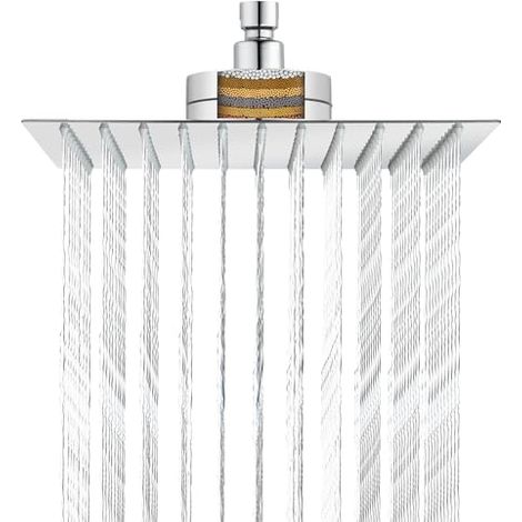 [NEVER USED] Filtered shower head, 25 cm luxurious rain shower head, makes hard water soft and long-lasting, improves the condition of skin and hair, built-in filter design for