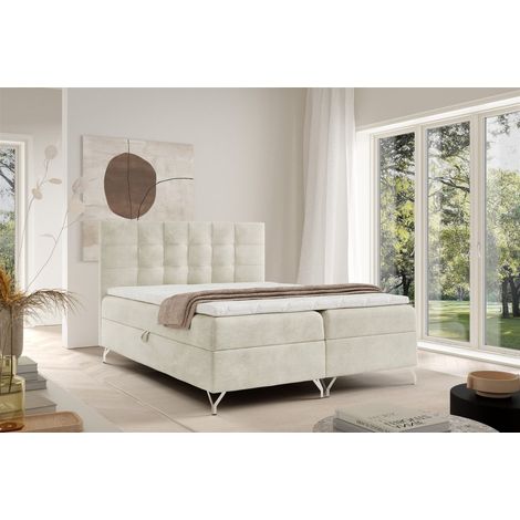 Boxspringbett Schlafzimmerbett CANDELA PREMIUM 120x220cm Stoff Coral Ecru