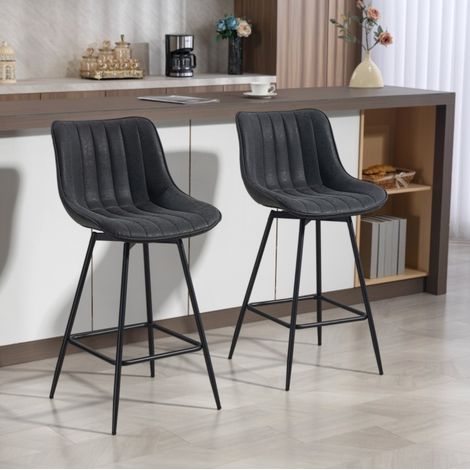 Set aus 2 schwarzen drehbaren Barhockern mit Rückenlehne, Sitzhöhe 68 cm, OKWISH (1/5)