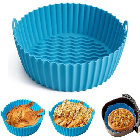 Accessoires de cuisine, accessoires pour friteuse à air chaud, moule pour friteuse à air chaud, panier en silicone pour friteuse à air chaud, réutilisable au micro-ondes et à la vapeur – 1 pièce (BLEU (1/5)