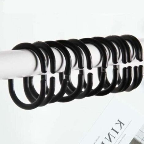 12PCS Noir anneaux coulissants en plastique pour rideau de douche (1/4)