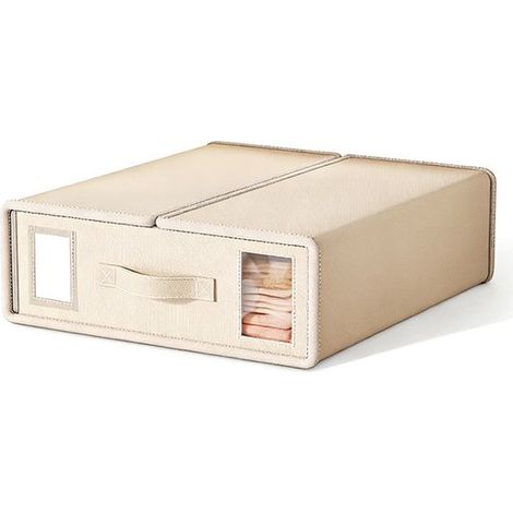 Kleideraufbewahrungsbox – mit Sichtfenster und Etikett – geeignet für Decken und Handtücher – cremeweiß – 38 x 32 x 11,5 cm (1/5)