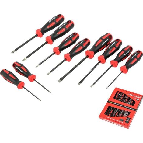 Neilsen 10pc Soft Grip Diamond Tipped Phillips Slotted Pozi Tip Screwdriver Set (1/2)