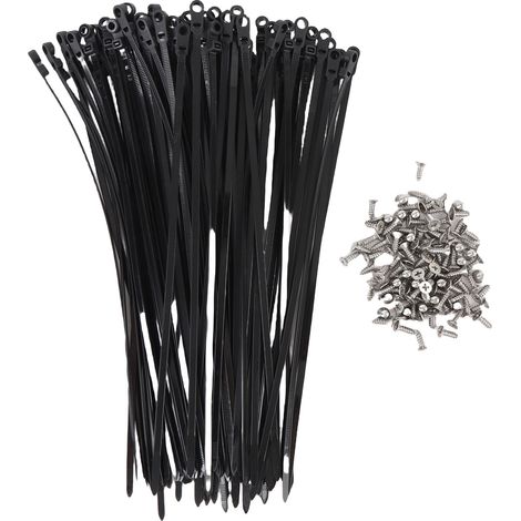 Paquete de 100 bridas de plástico negro con orificio para tornillo, ideales para la organización, el almacenamiento en el hogar, la jardinería y el garaje. (1/5)