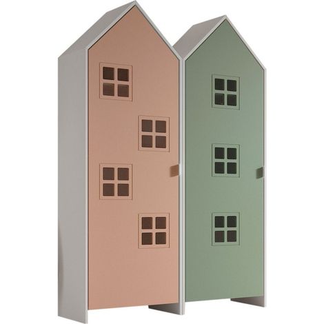 Pack - 2 Armoires Enfant "Casami Bruges" 171cm Rose & Vert (1/3)