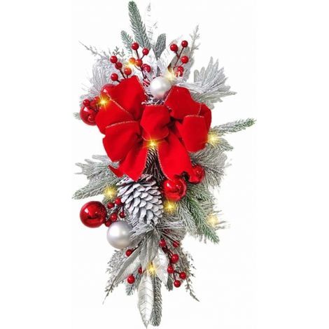 ghirlanda natalizia a forma di goccia con luci, 45x20 cm, ghirlanda preilluminata per albero di Natale, decorazione natalizia per scale, ghirlanda natalizia per porta d'ingresso, finestra (1/4)