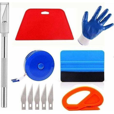 Herramienta profesional para colgar papel pintado, kit de aplicación con herramienta de corte, espátula de fieltro, espátula rígida, cinta métrica para vinilo, instalación de papel pintado (1/4)
