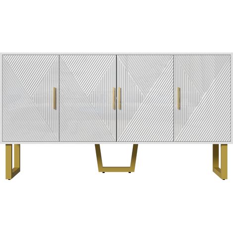 Aparador blanco de 150 cm con 4 puertas de alto brillo, estantes regulables y patas doradas HOMVRA (1/5)