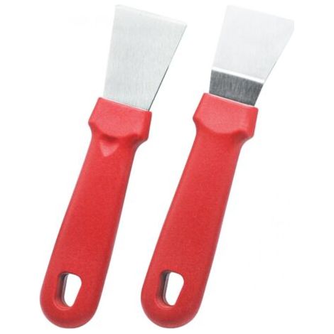 BUNTHAUS Lot de 2 version droite + version courbée red grattoirs de nettoyage pour vitres et plaques de cuisson pour fours, cuisinières,plaques à induction, grattoir multi cuisine en acier inoxydable (1/5)