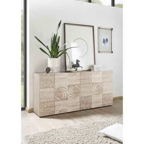 Azura Home Design – Buffet 3 portes MIREL chêne 181 cm – Façade sérigraphiée – Panneaux de particules 16/22 mm – Charnières et poignées métal (1/3)
