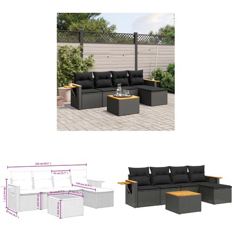 6-tlg. Garten-Sofagarnitur mit Kissen Schwarz Poly Rattan - Gartenmöbel - Gartensorte - Outdoor Möbel - Lounge Set - Rattan Sofa - Home & Living (1/3)